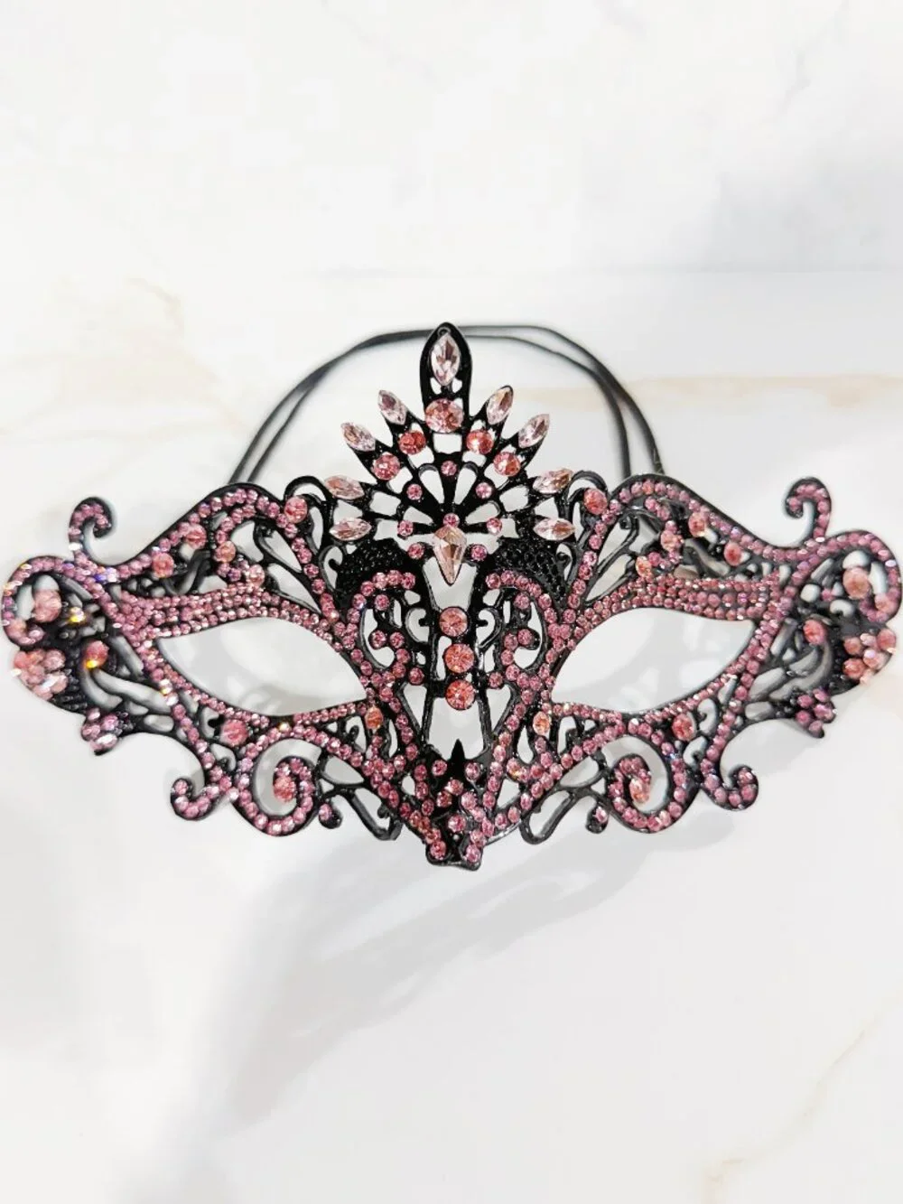 Black Pink Crystal Masquerade Mask, Gothic Prom Mask, Halloween Party Accessory